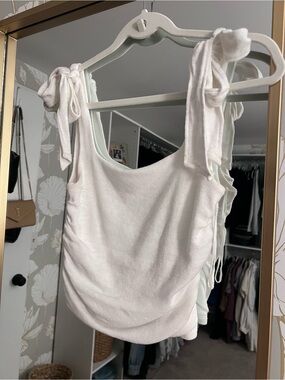 Free People White Tie-Shoulder Ribbed Tank